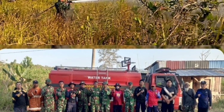 Damkar dibantu Masyarakat Berhasil Padamkan Kebakaran Lahan di Nanga-Nanga Kendari